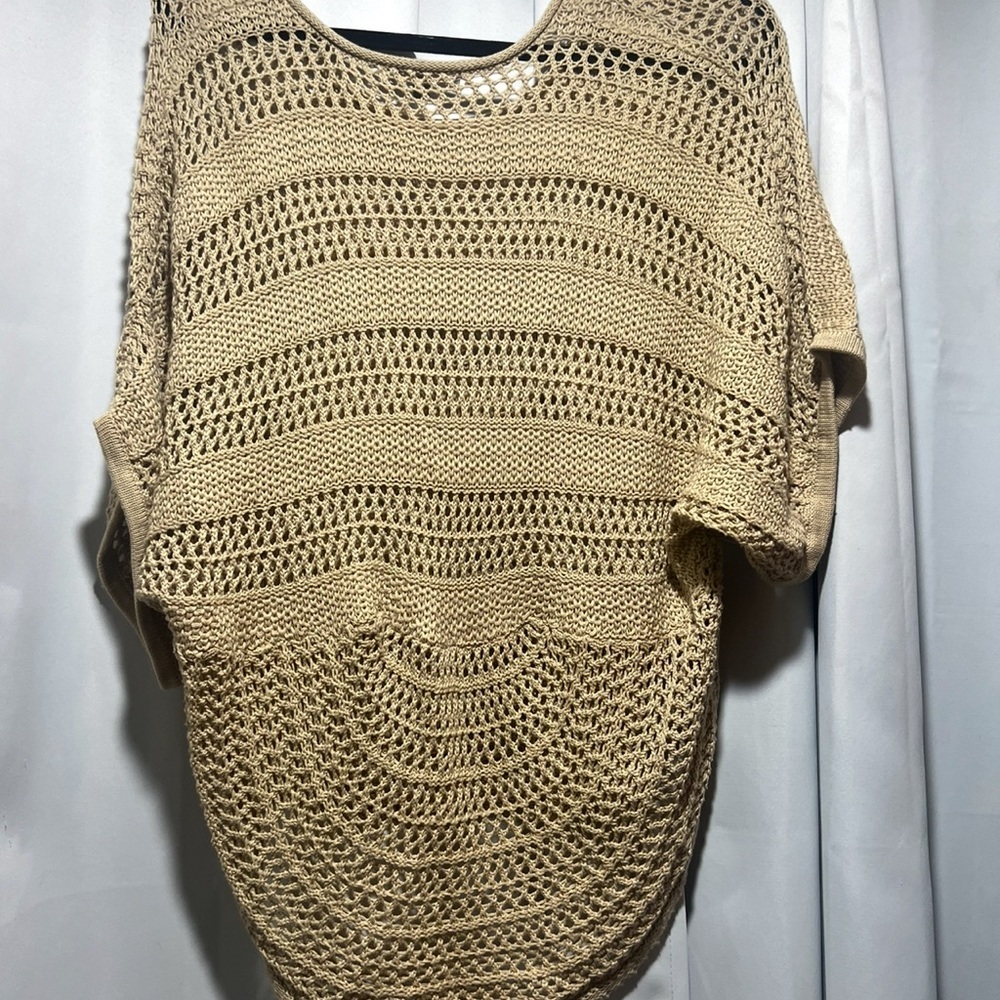 NY Collection Tan Open-Knit Poncho - Picture 3 of 4